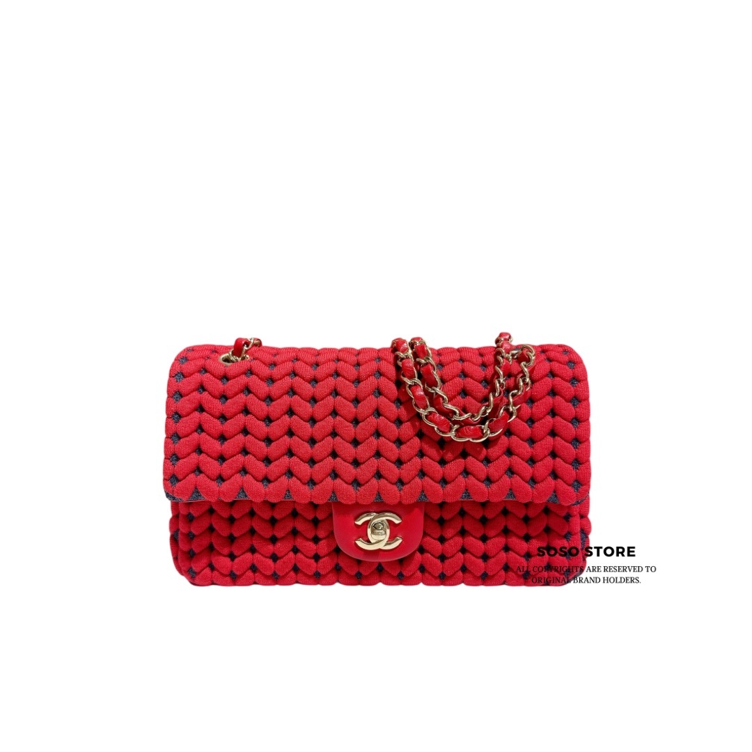 Chanel Red Wool Woven Medium Single Flap Bag - Red / GHW