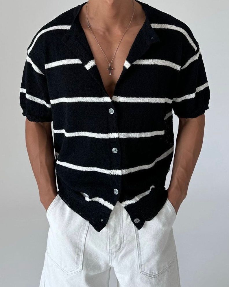 圓領橫間短袖開胸針織線外套 JK2526