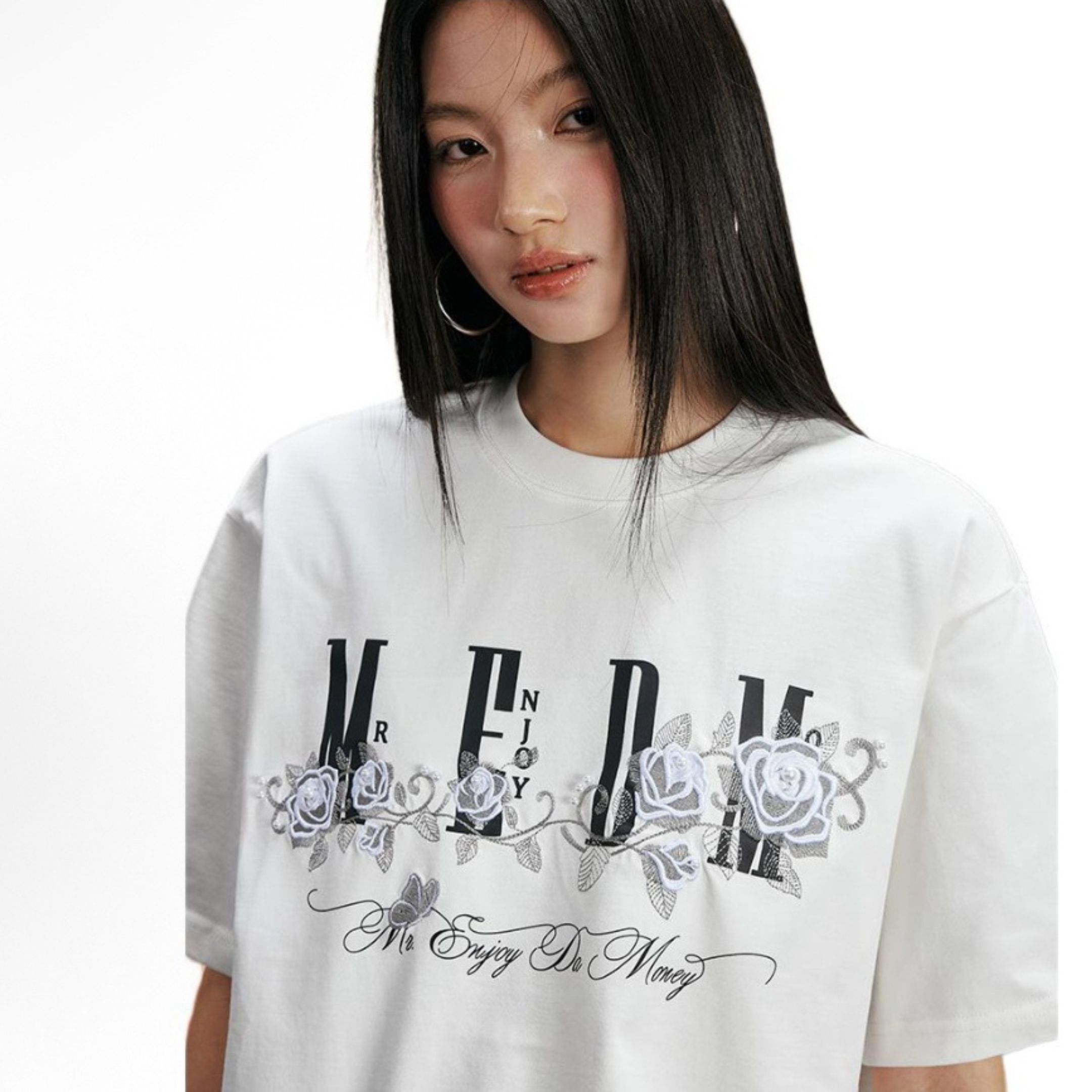 NICEDAY 代購 服飾 MEDM 冰凌 玫瑰 刺繡 釘珠 印花 LOGO 黑白 MEDM02157