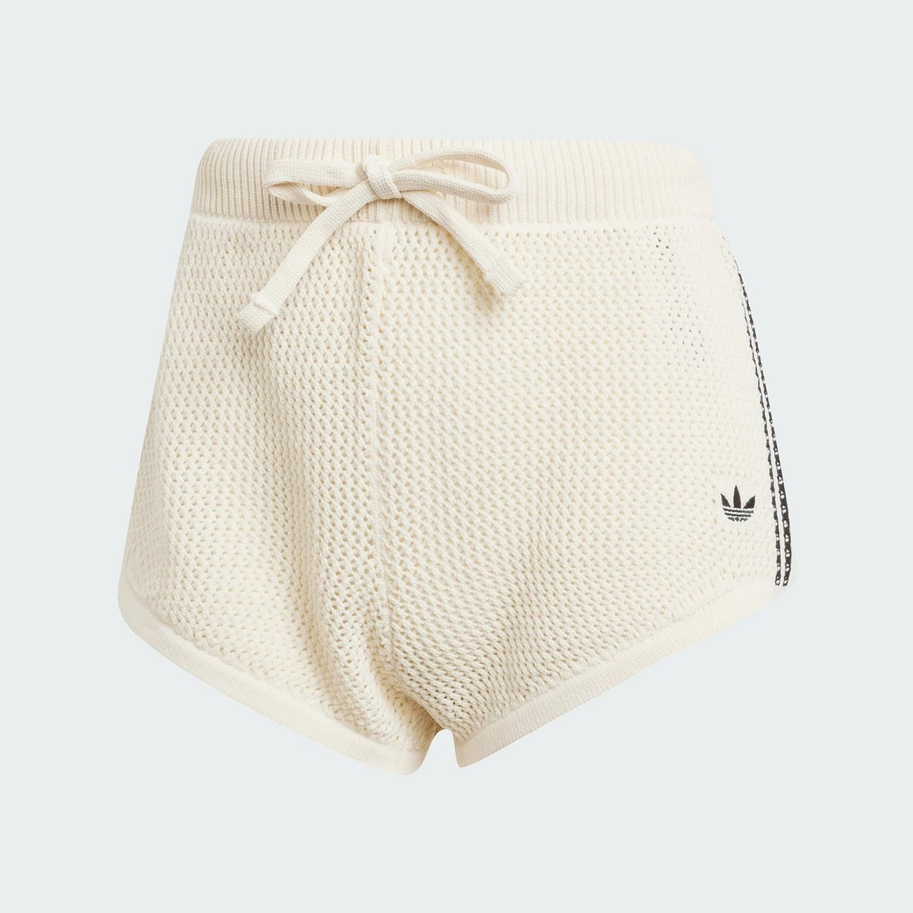 【Luxury】ADIDAS ORIGINALS 針織 簍空 透膚 合身 兩色  短褲  三條線 三葉草 女版 奶油白 摩卡棕 休閒褲