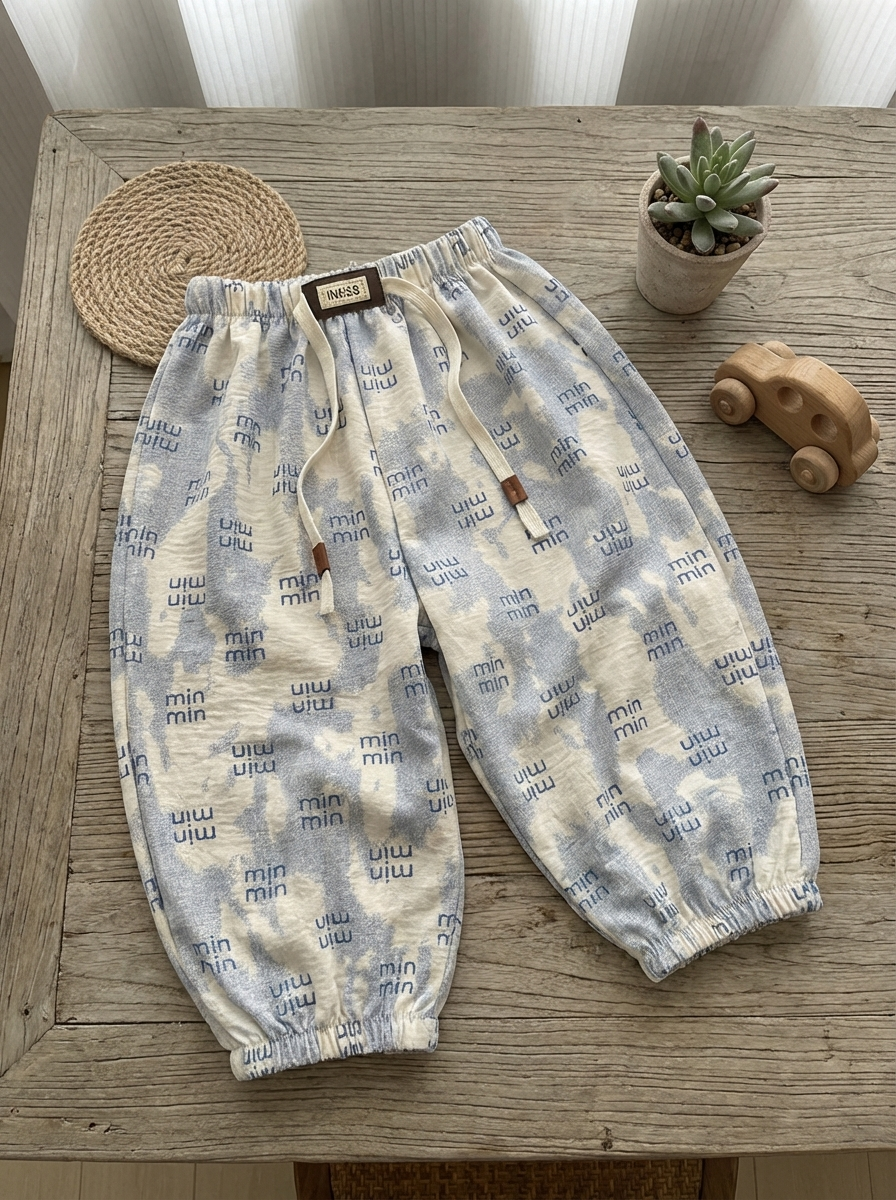 雲霧藍字母 防蚊褲