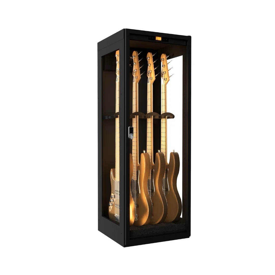 【專業除濕必備】LENTHEM 領頓 | DMI-335DT | 電貝斯防潮櫃 樂器防潮箱 兩側玻璃展示櫃（四支裝）