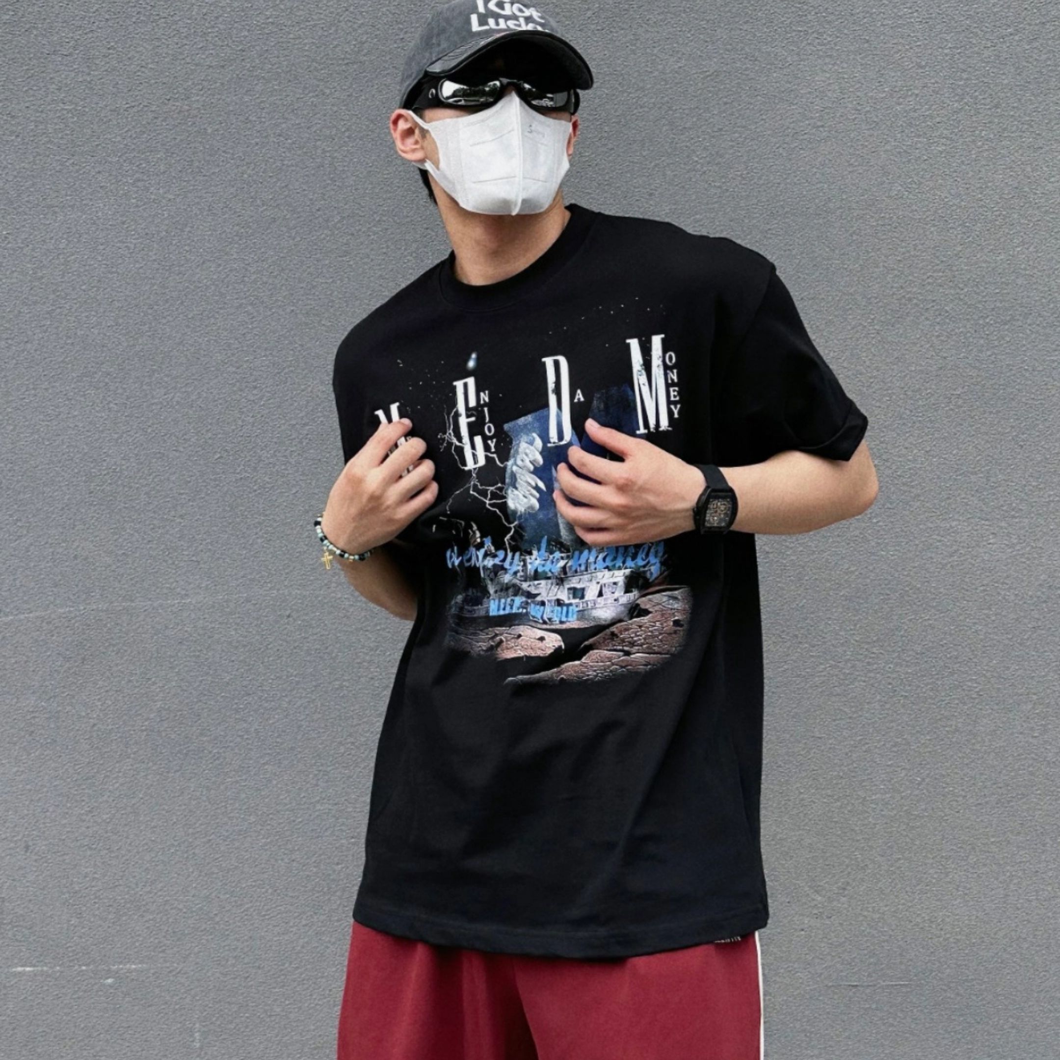 NICEDAY 代購 服飾 MEDM 黑款 閃電 末日 字母 做舊 印花 美式 王鶴棣同款 MEDM00403