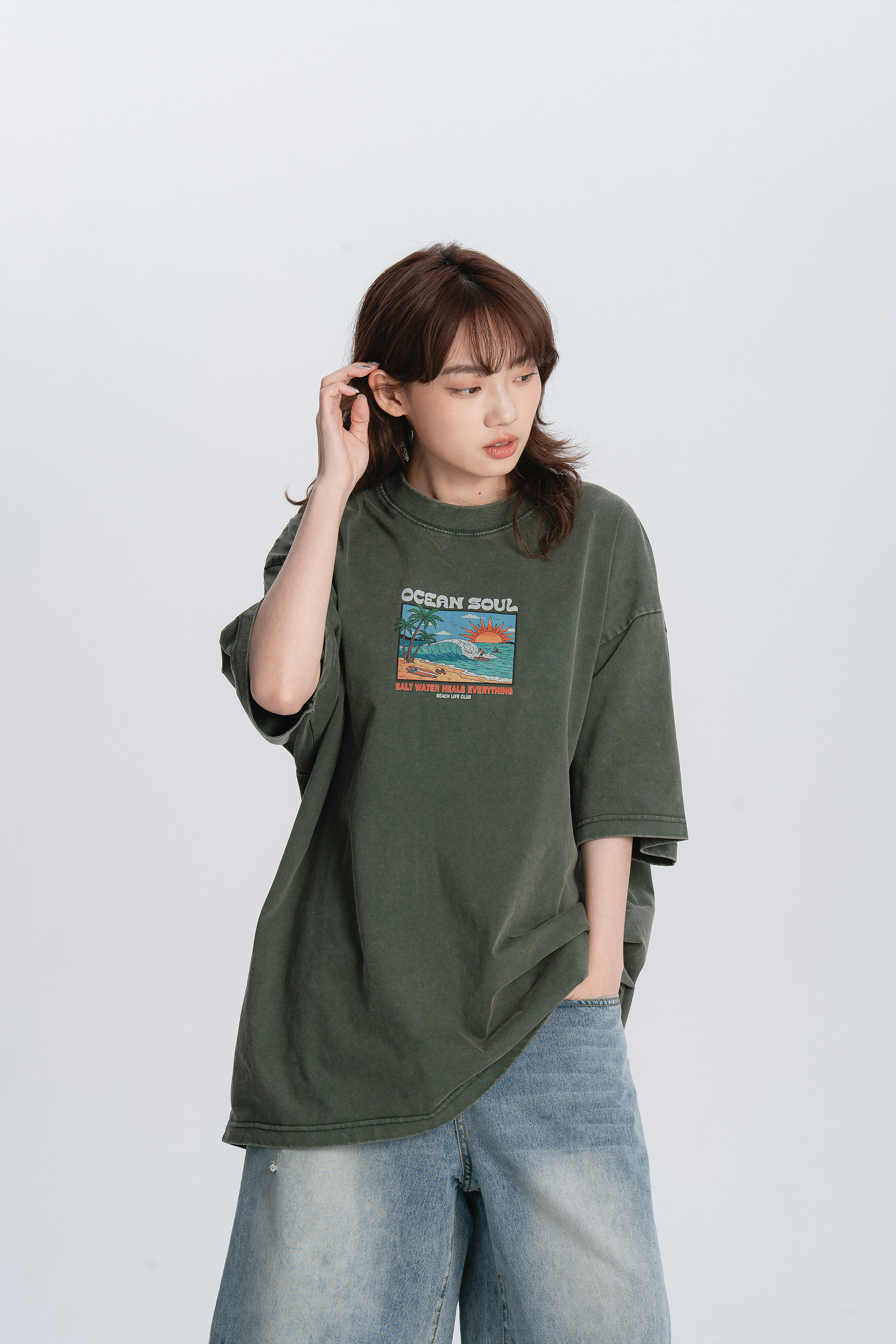 夏日海灘水洗印花t 3色