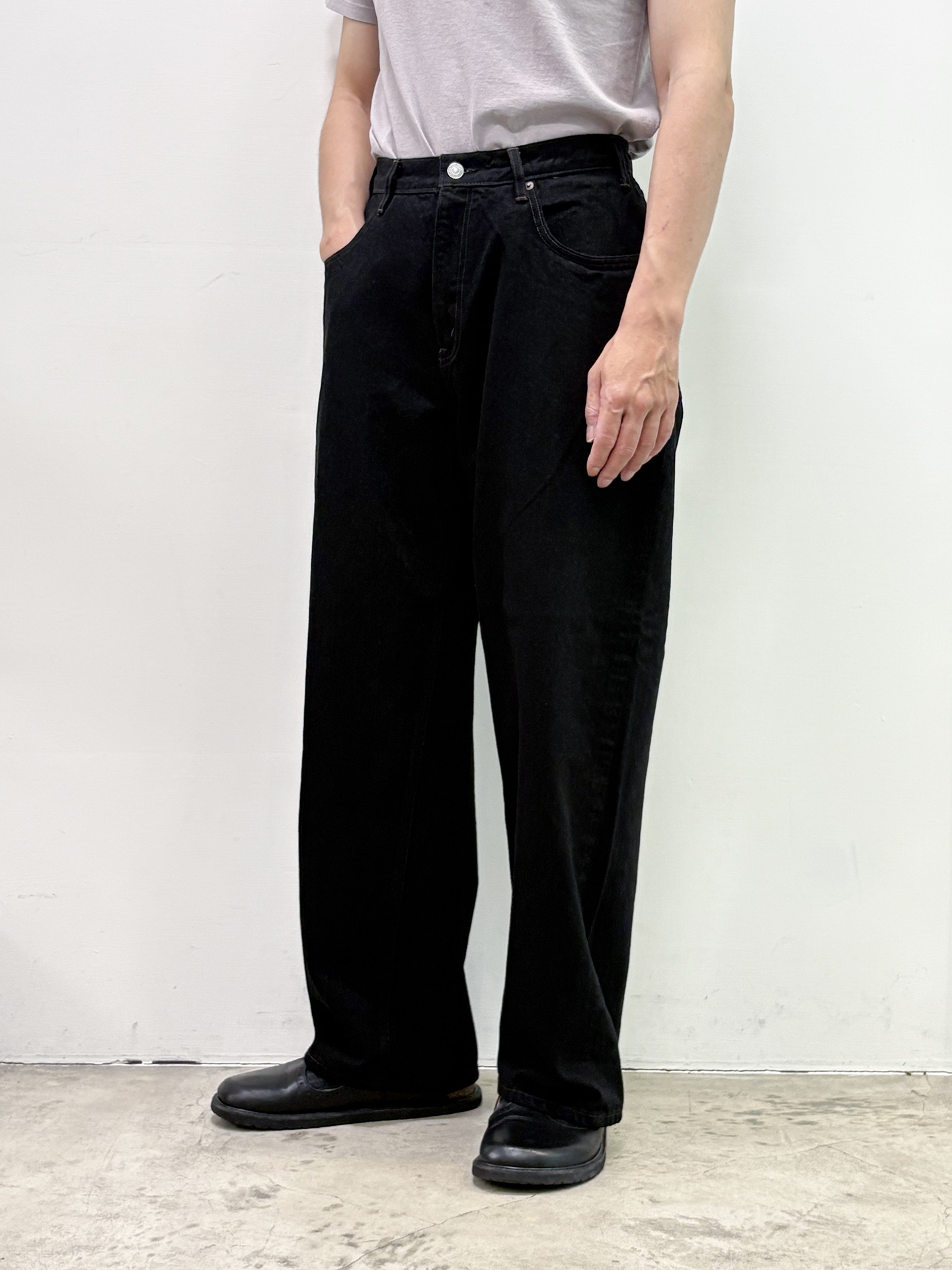 CIOTA Wide Baggy 5 Pocket Pants Dark Black（One Wash )