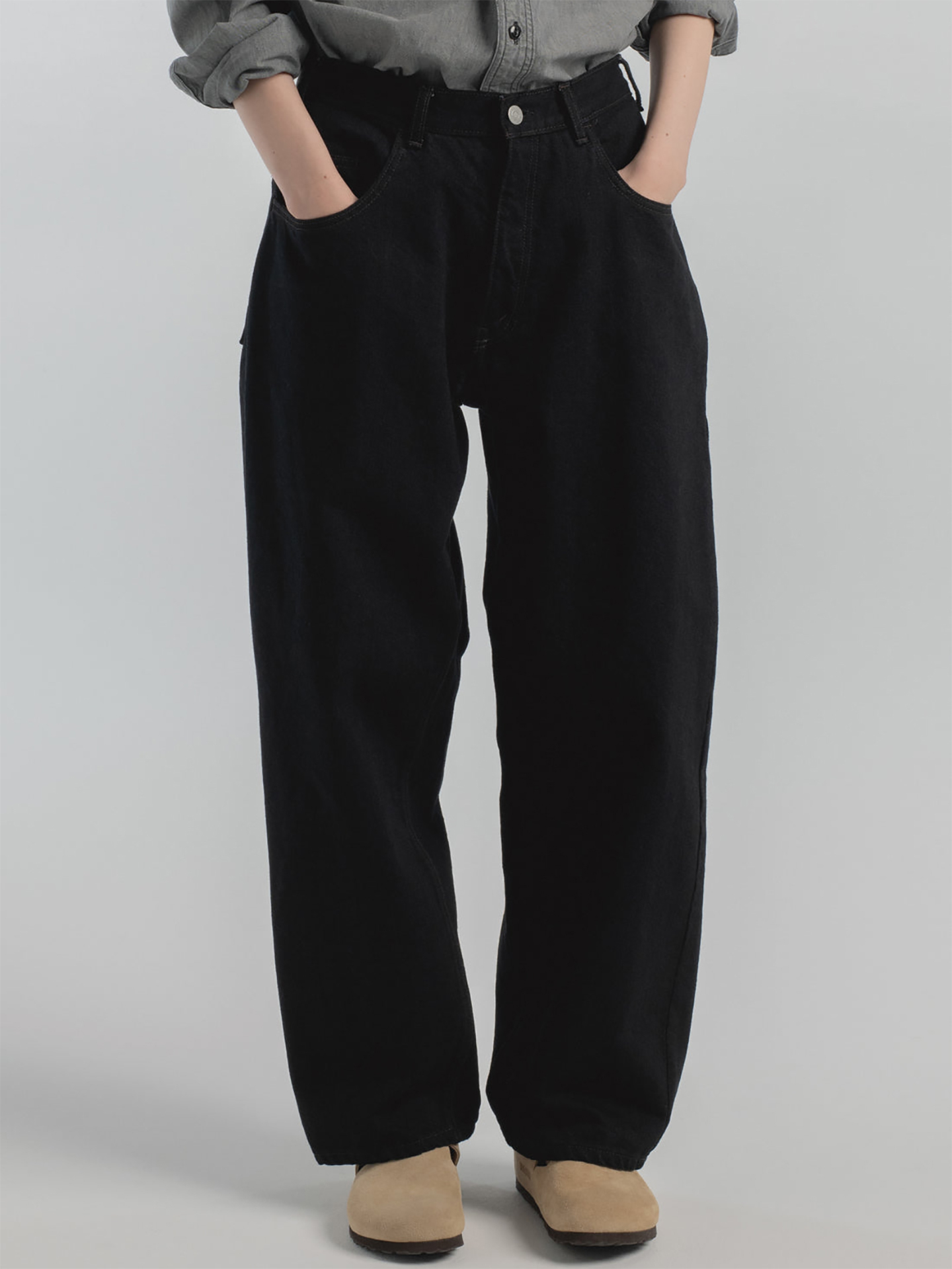 CIOTA Wide Baggy 5 Pocket Pants Dark Black（One Wash )