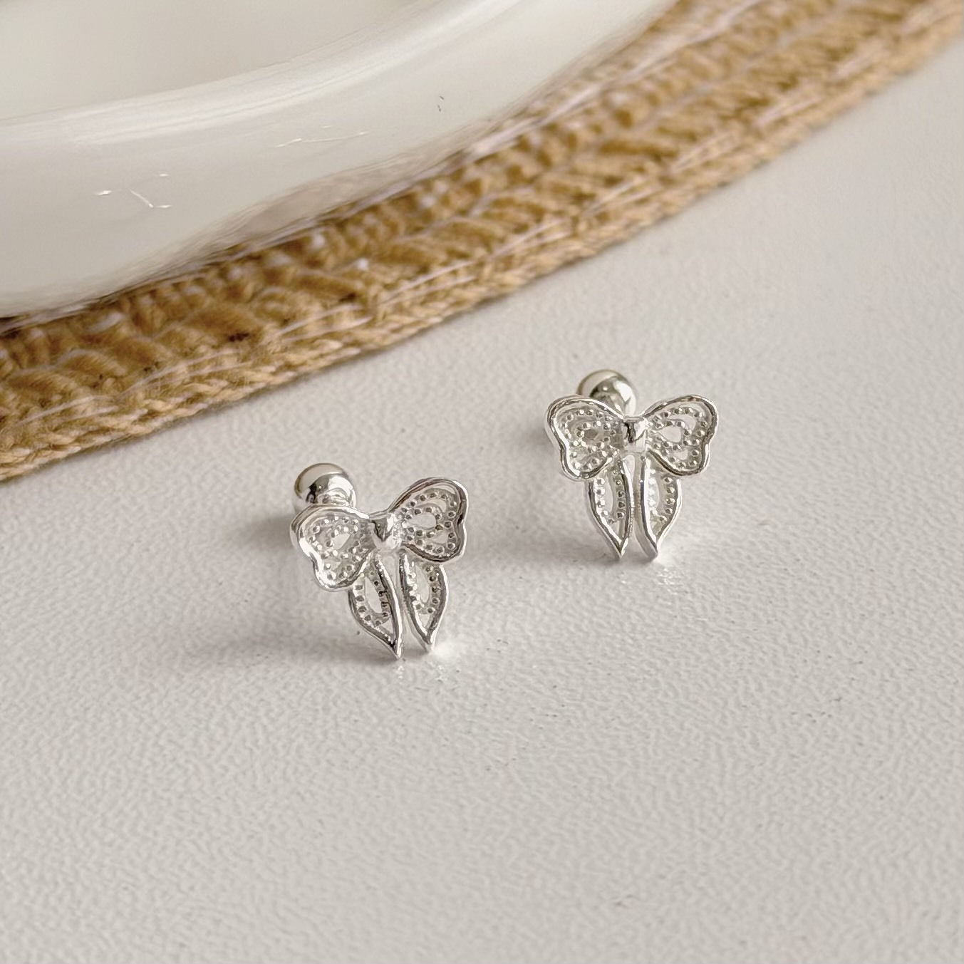 V280圓珠簍空蝴蝶結純銀鎖針