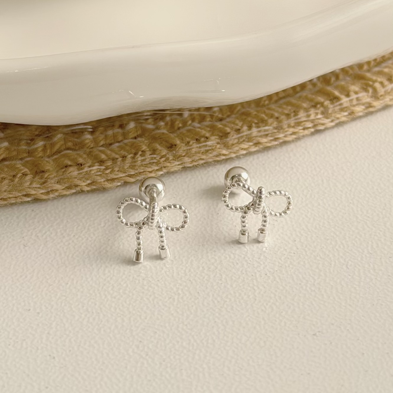 V284切割麻花蝴蝶結純銀鎖針