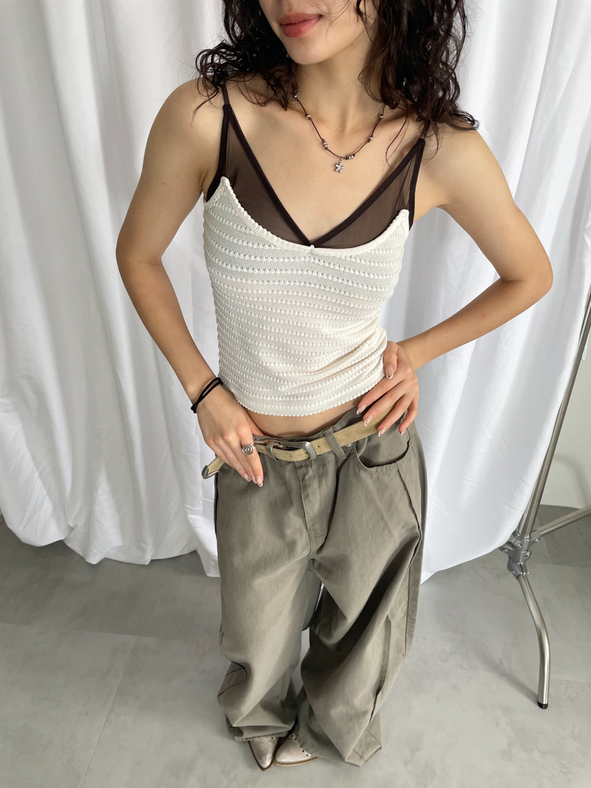 sheer contrast cooling knit cami
