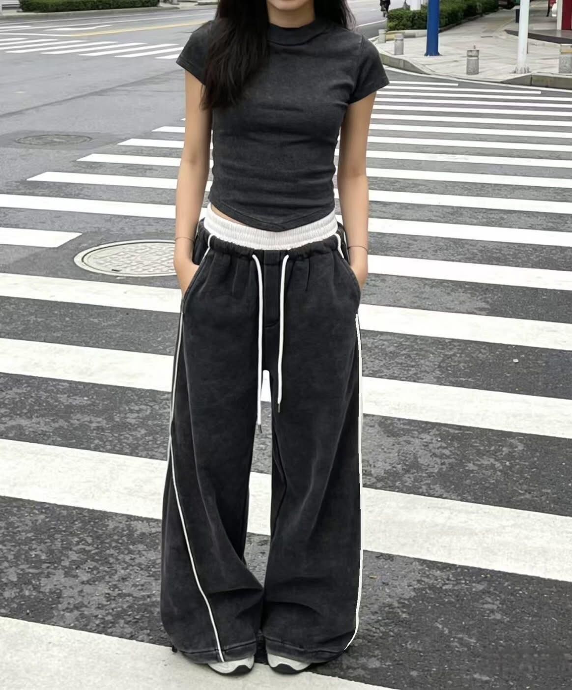 【時髦穿搭必備不對襯闊腿寬褲】（現貨）