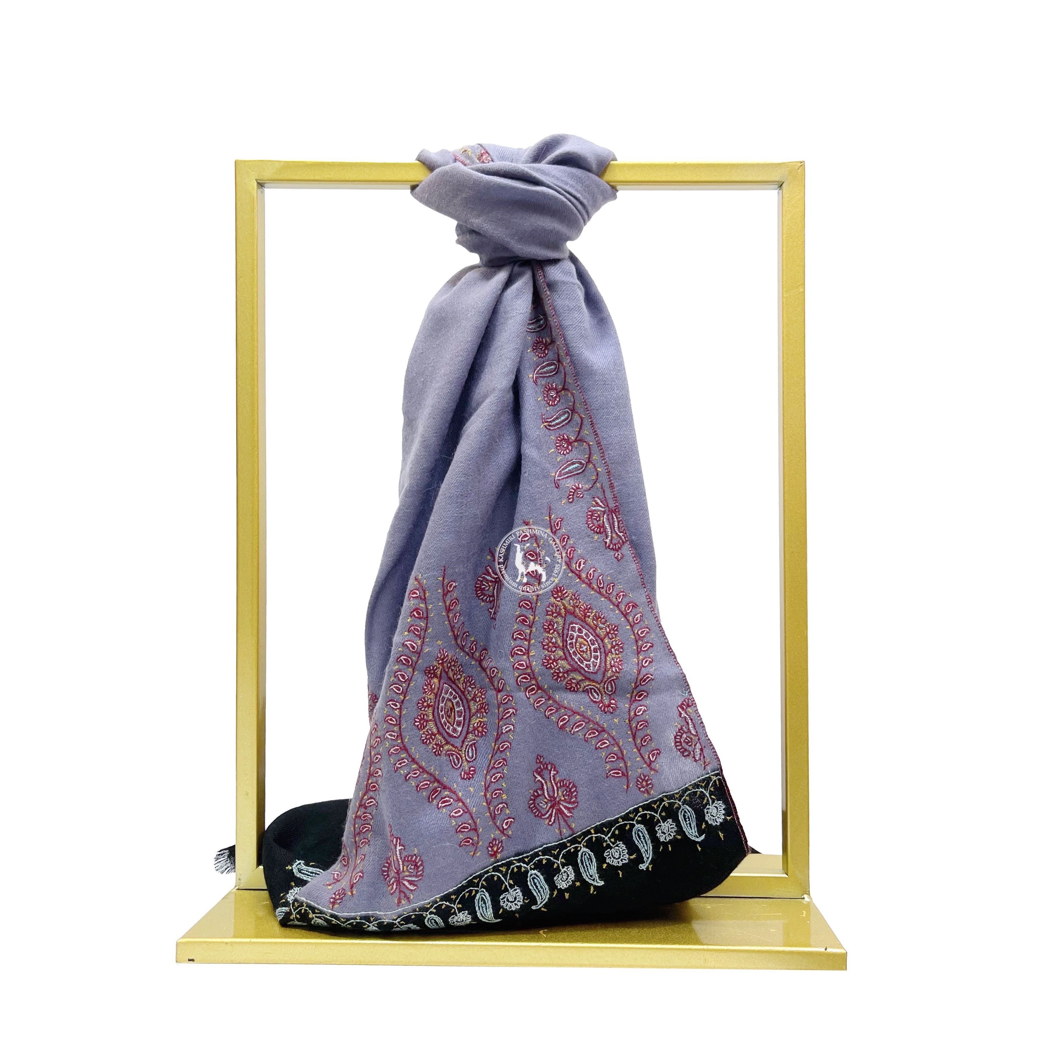 紫黑色索茲尼刺繡羊絨披肩圍巾