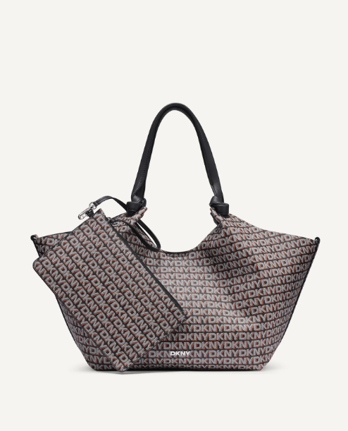 [S] DKNY BLACK/SADDLE R61A5E49-B9Q PAULA NEW YORK LOGO MEDIUM TOTE, 700948671293 (SD1875)