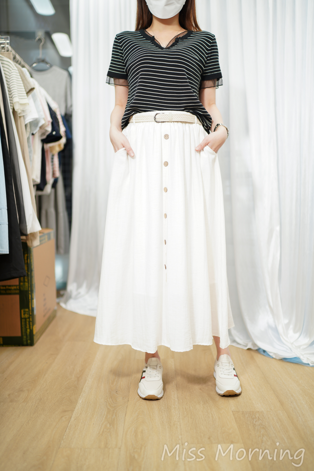 軟熟的條子拼紗邊線衫(15156)