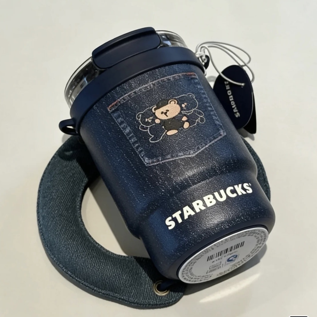 STARBUCKS 星巴克 牛仔單寧星咖系列 不鏽鋼保溫隨行杯 雙飲口冷水杯 附提把