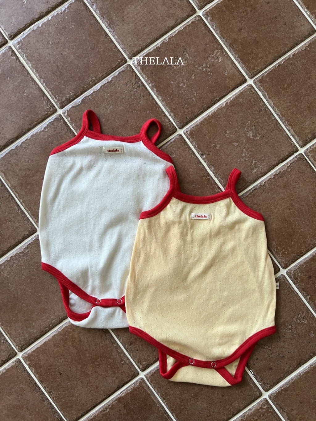 正韓夏lalla 嫩嬰紅色滾邊吊帶包屁衣