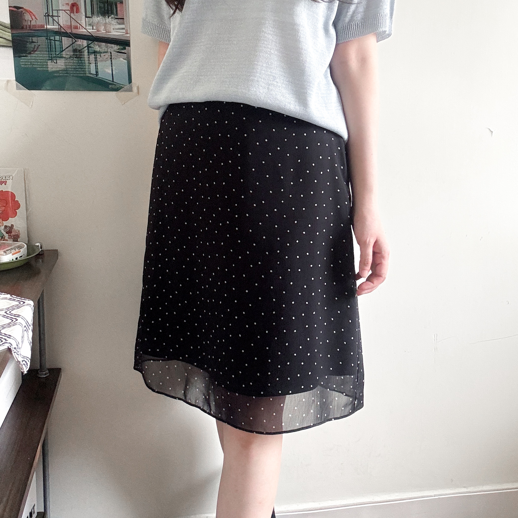 波點雪紡中長裙