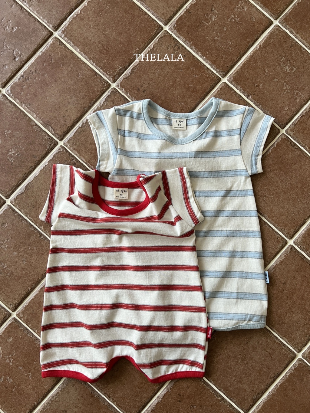 正韓夏lalla 嫩嬰條紋連身包屁衣