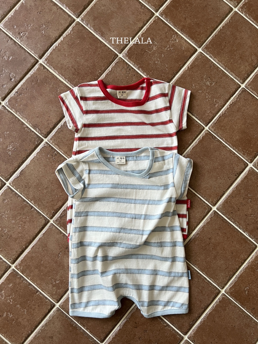 正韓夏lalla 嫩嬰條紋連身包屁衣