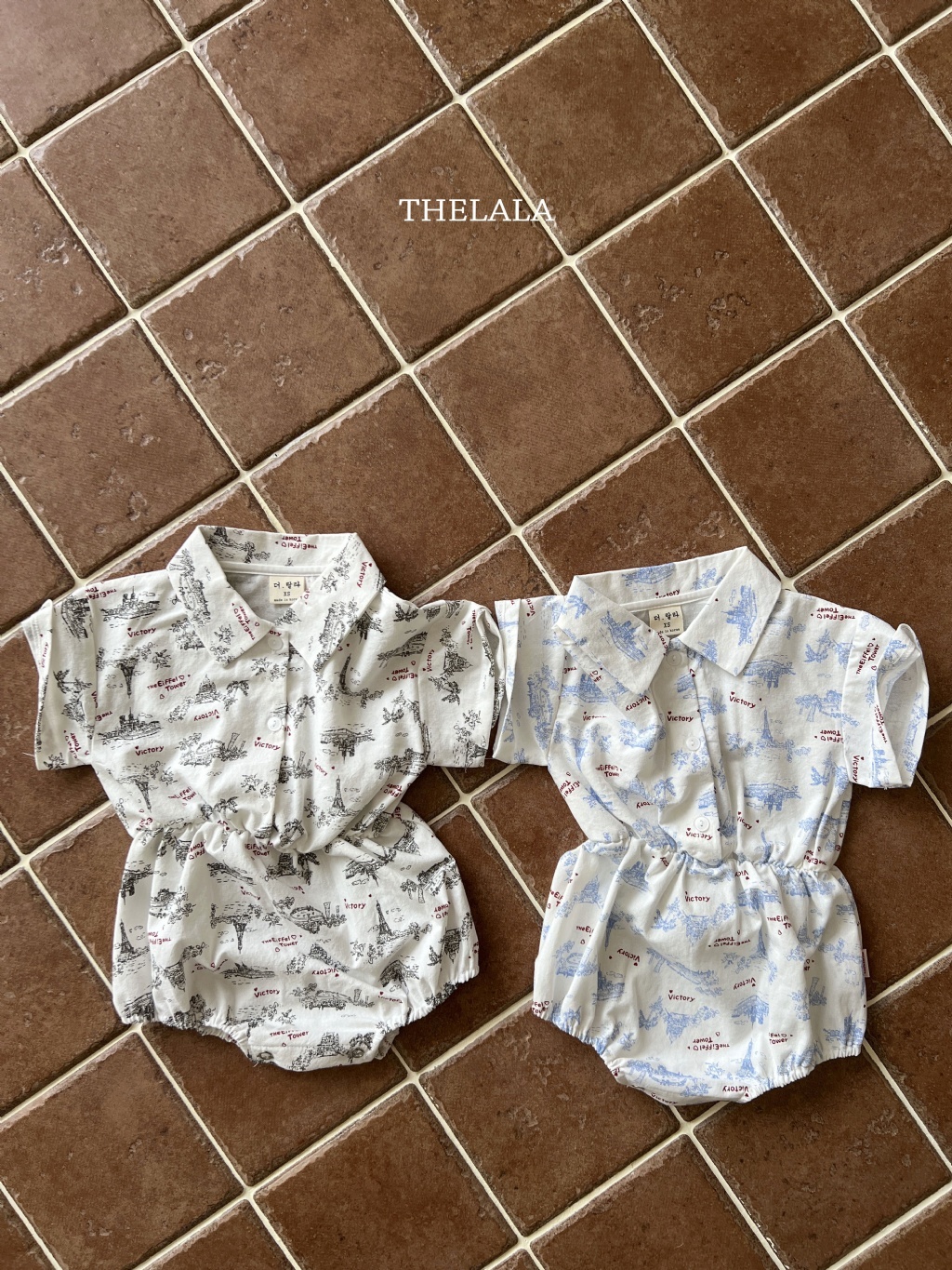 正韓夏lalla 嫩嬰小圖有領縮腰連身包屁衣