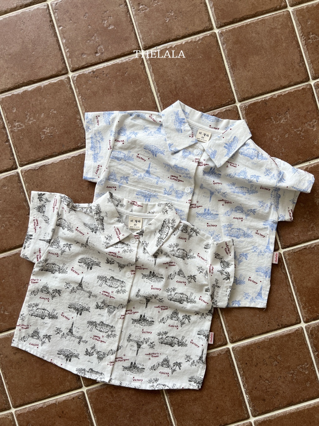 正韓夏lalla 小童美式小圖有領襯衫