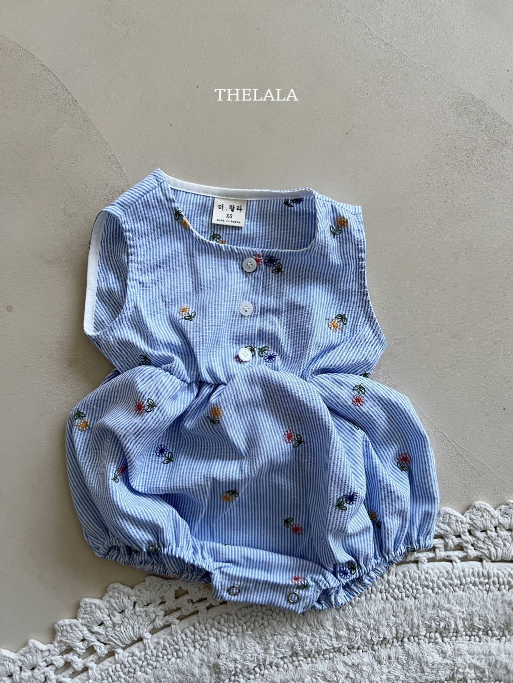 正韓夏lalla 嫩嬰直條小花朵包屁衣