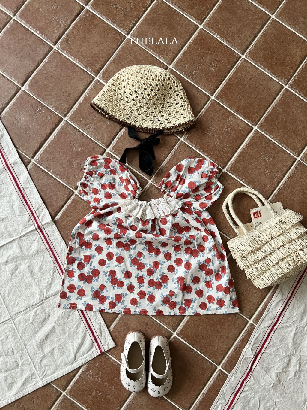 正韓夏lalla 小童滿滿紅玫瑰洋裝