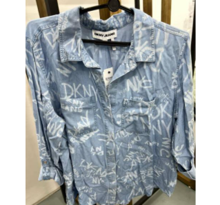 [S] DKNY GRAFFITI/CHAMBRAY GARMENT DYE SPLIT BACK SHIRT, DJ6W2017-AOR (SD1877)