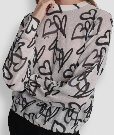 [S] DKNY IVORY GRAFFITI HEART GRAFFITI HEART SWEATER, P6ASAC03-D4G (SD1879)