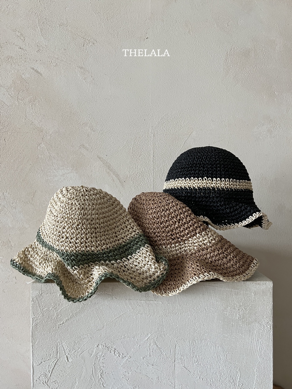 正韓夏lalla 三色編織波浪草帽