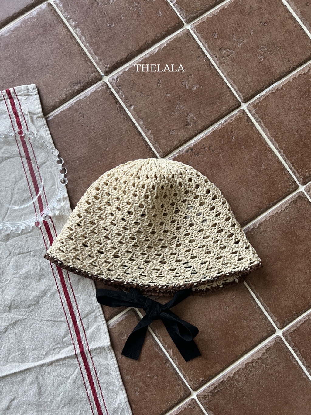 正韓夏lalla 縷空黑色綁帶遮陽帽