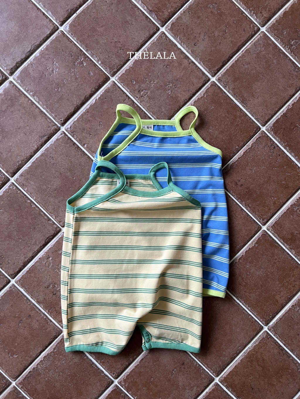 正韓夏lalla 嫩嬰多巴胺條紋包屁衣