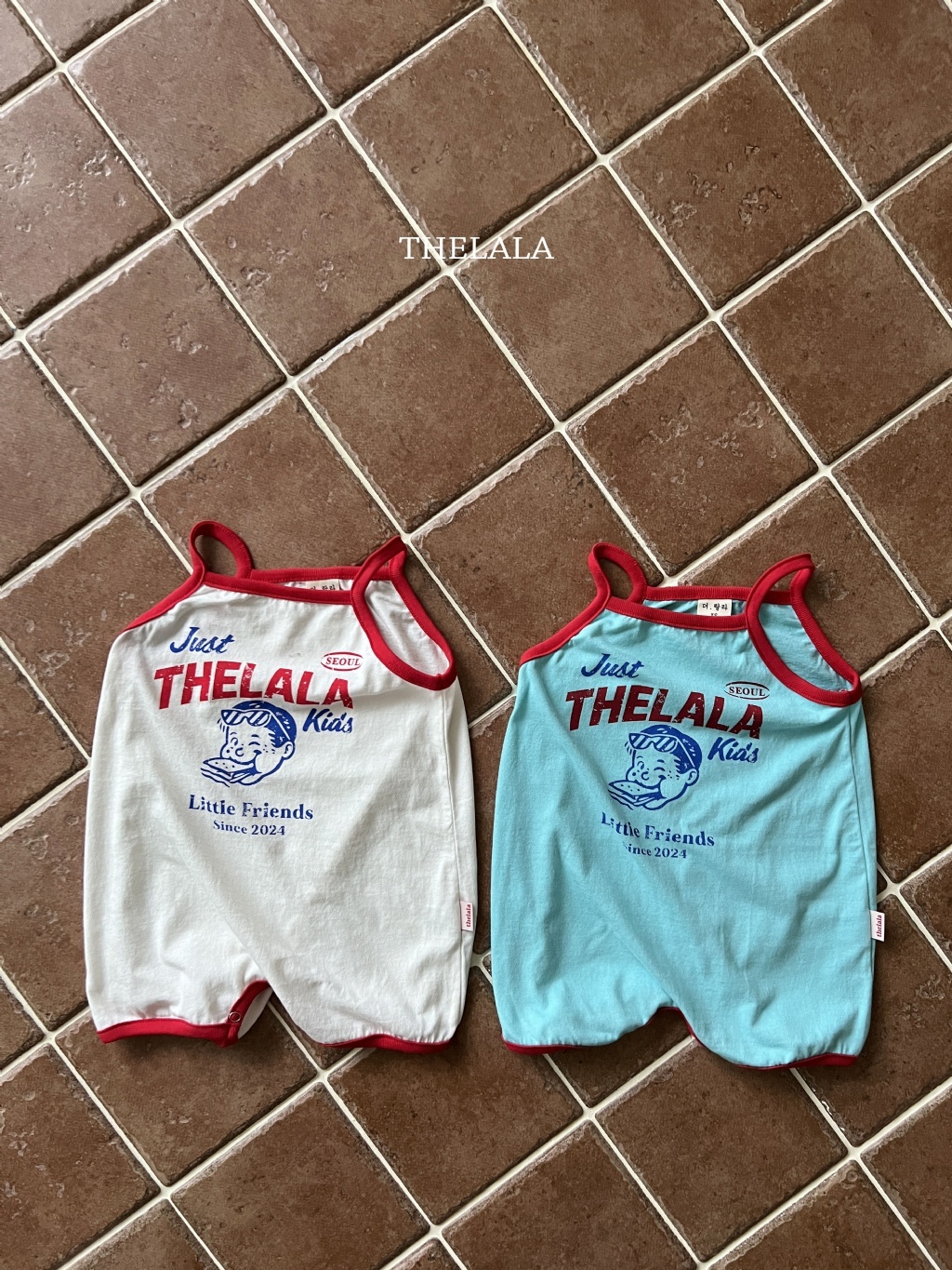 正韓夏lalla 嫩嬰兩色小男孩吊帶包屁衣