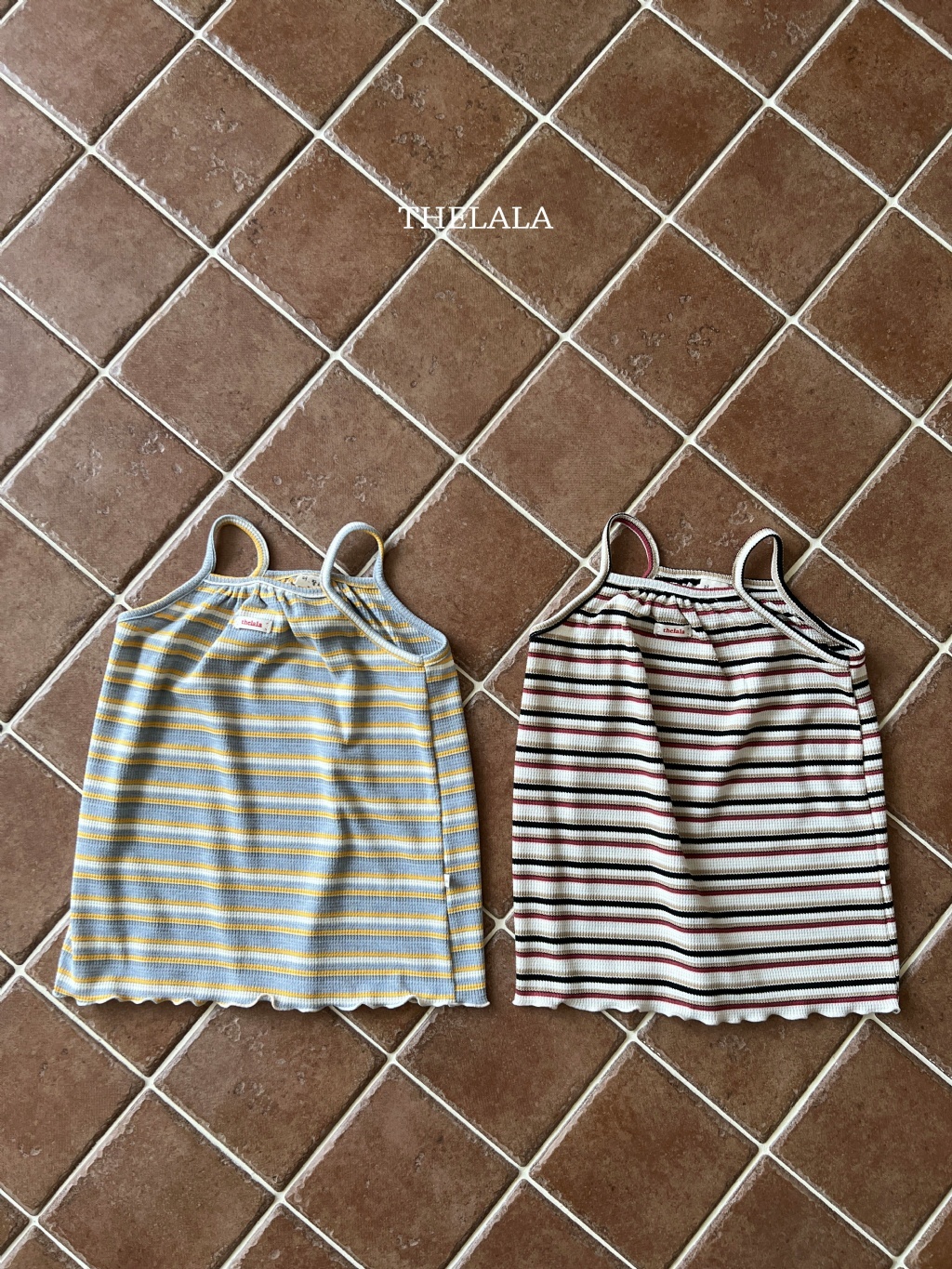 正韓夏lalla 小童橫條紋吊帶捲捲洋裝