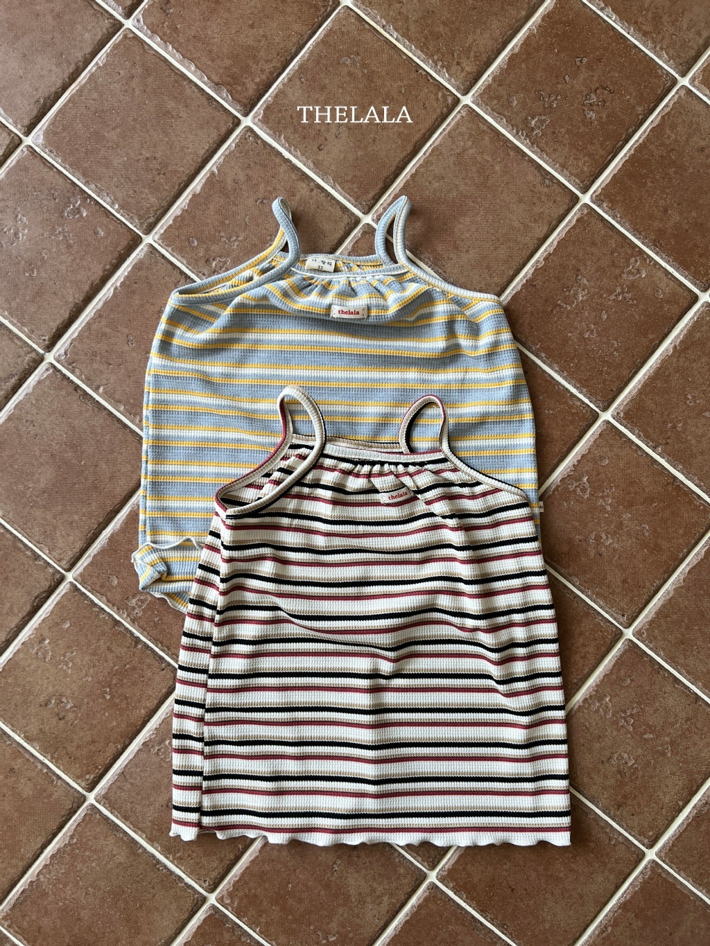正韓夏lalla 小童橫條紋吊帶捲捲洋裝