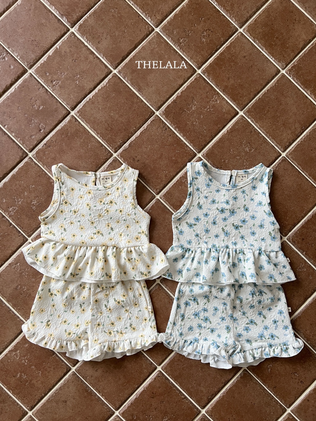 正韓夏lalla 小童藍花/黃花短褲套裝