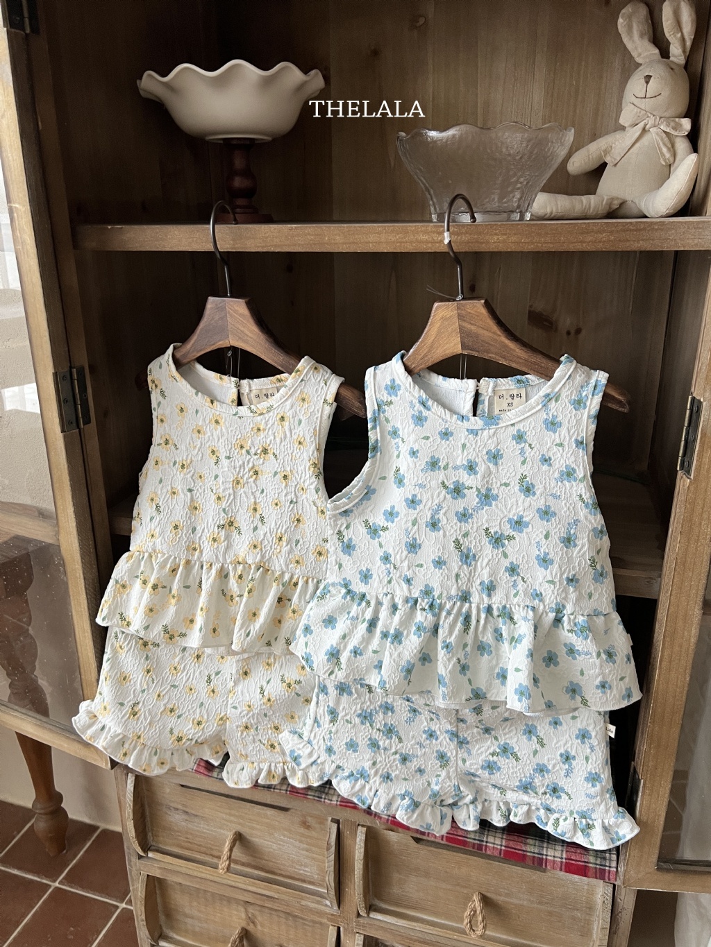 正韓夏lalla 小童藍花/黃花短褲套裝