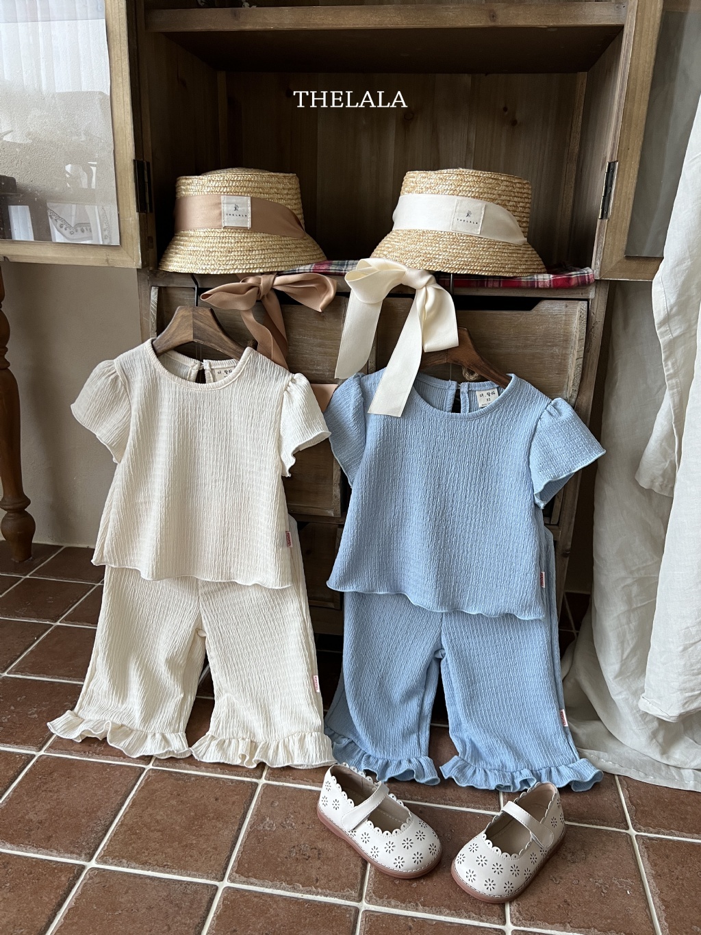 正韓夏lalla 小童清新兩色花邊褲套裝