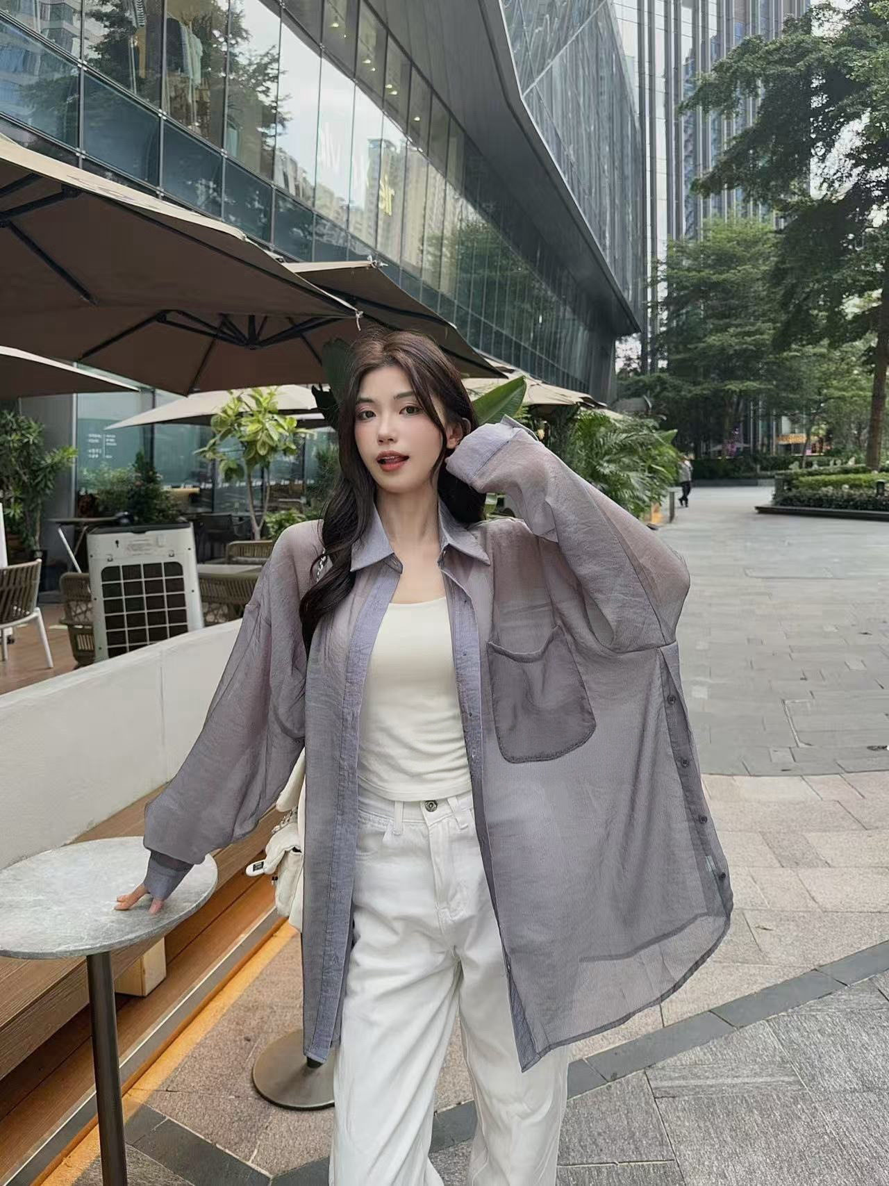 014 側開叉肌紋感襯衫