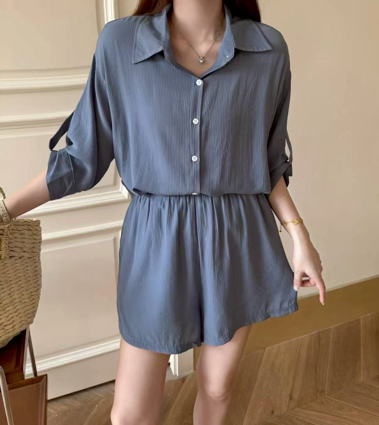 836 捲袖襯衫+短褲套裝