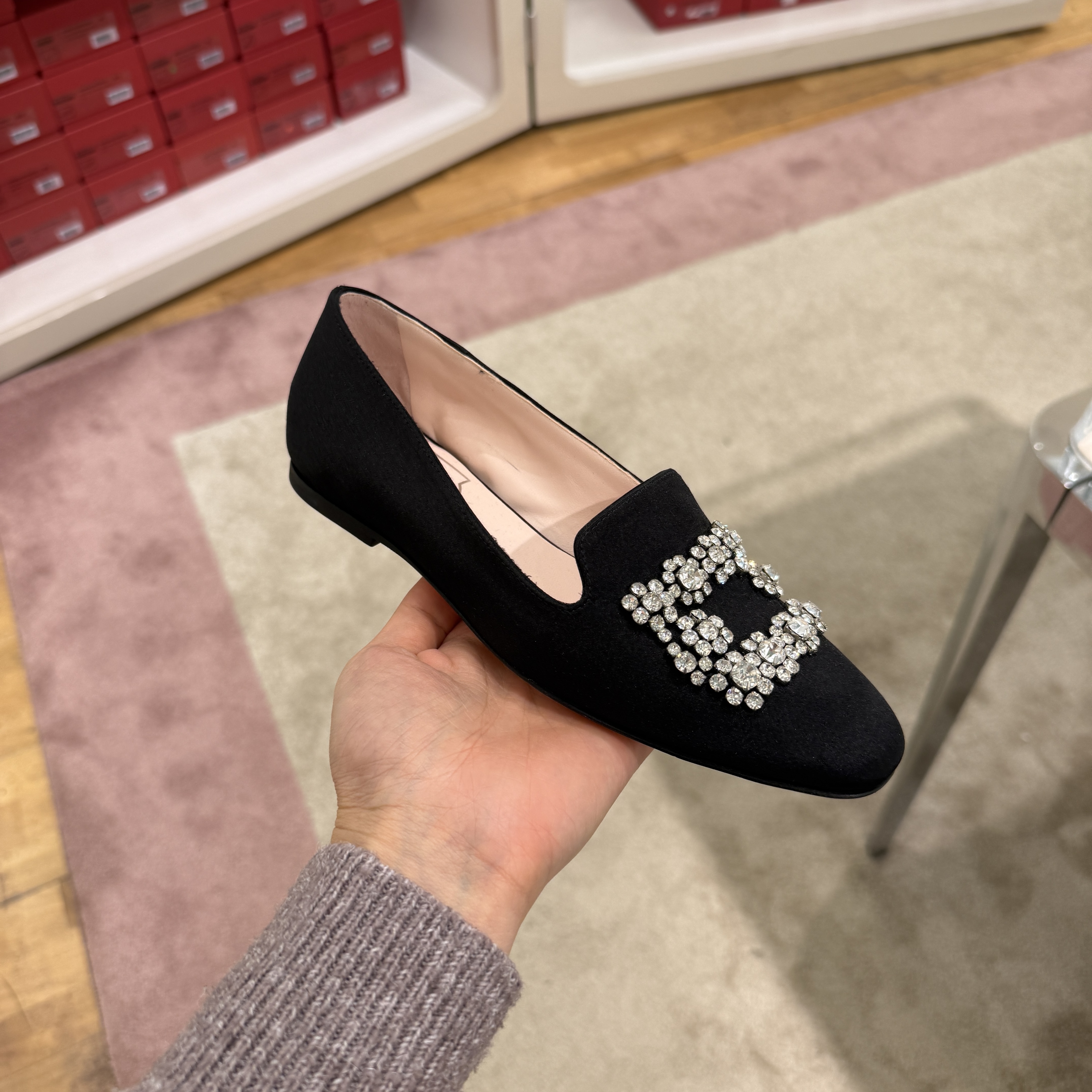 Roger Vivier flower strass loafers black satin