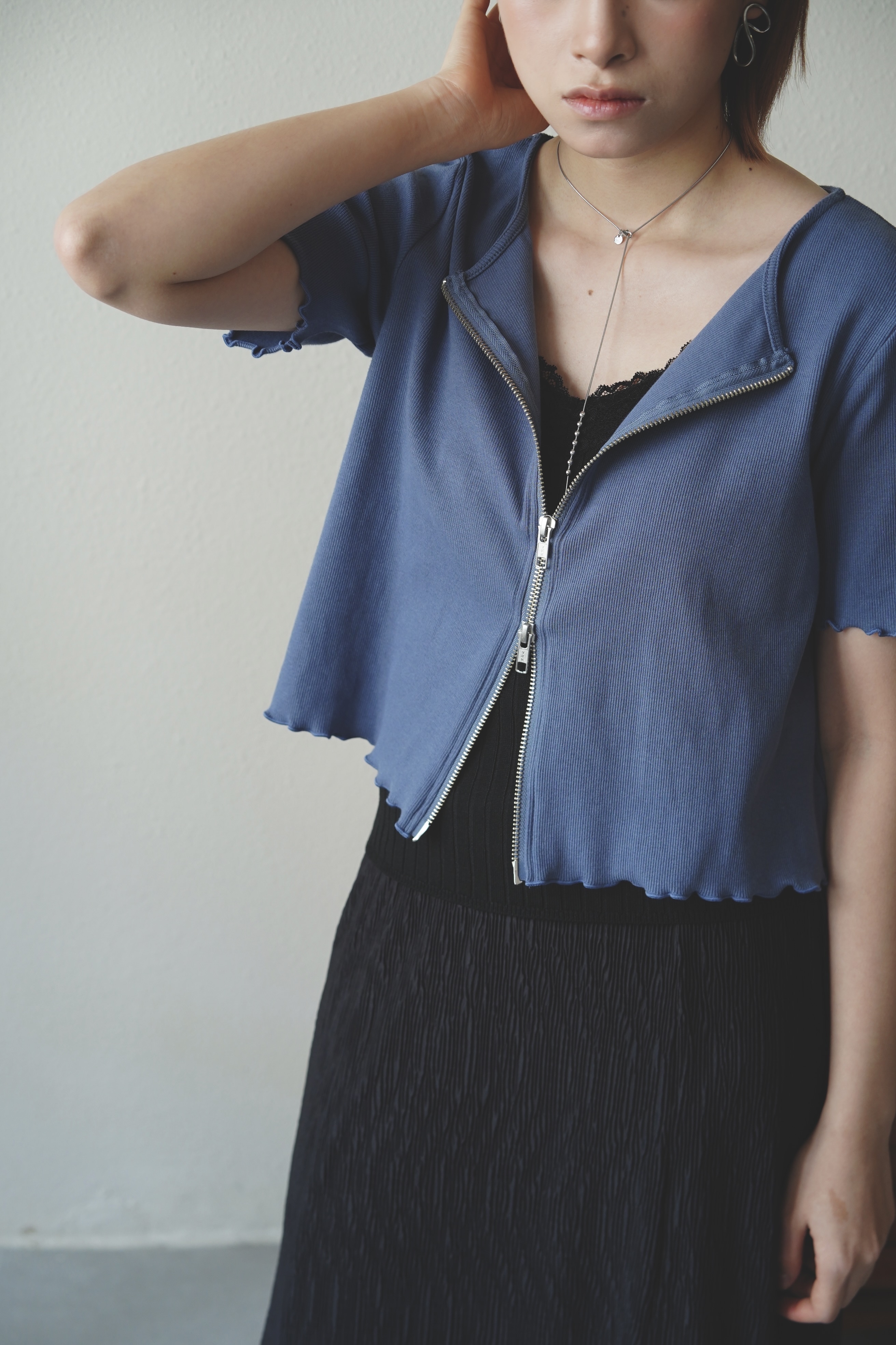 百搭雙拉鏈羅紋外套 - JK62041