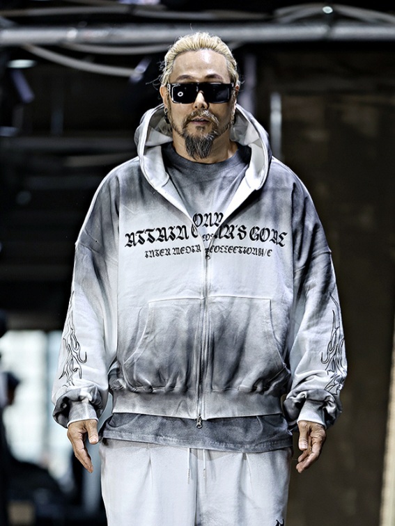 髒洗哥德式字母交叉連帽拉鍊衫