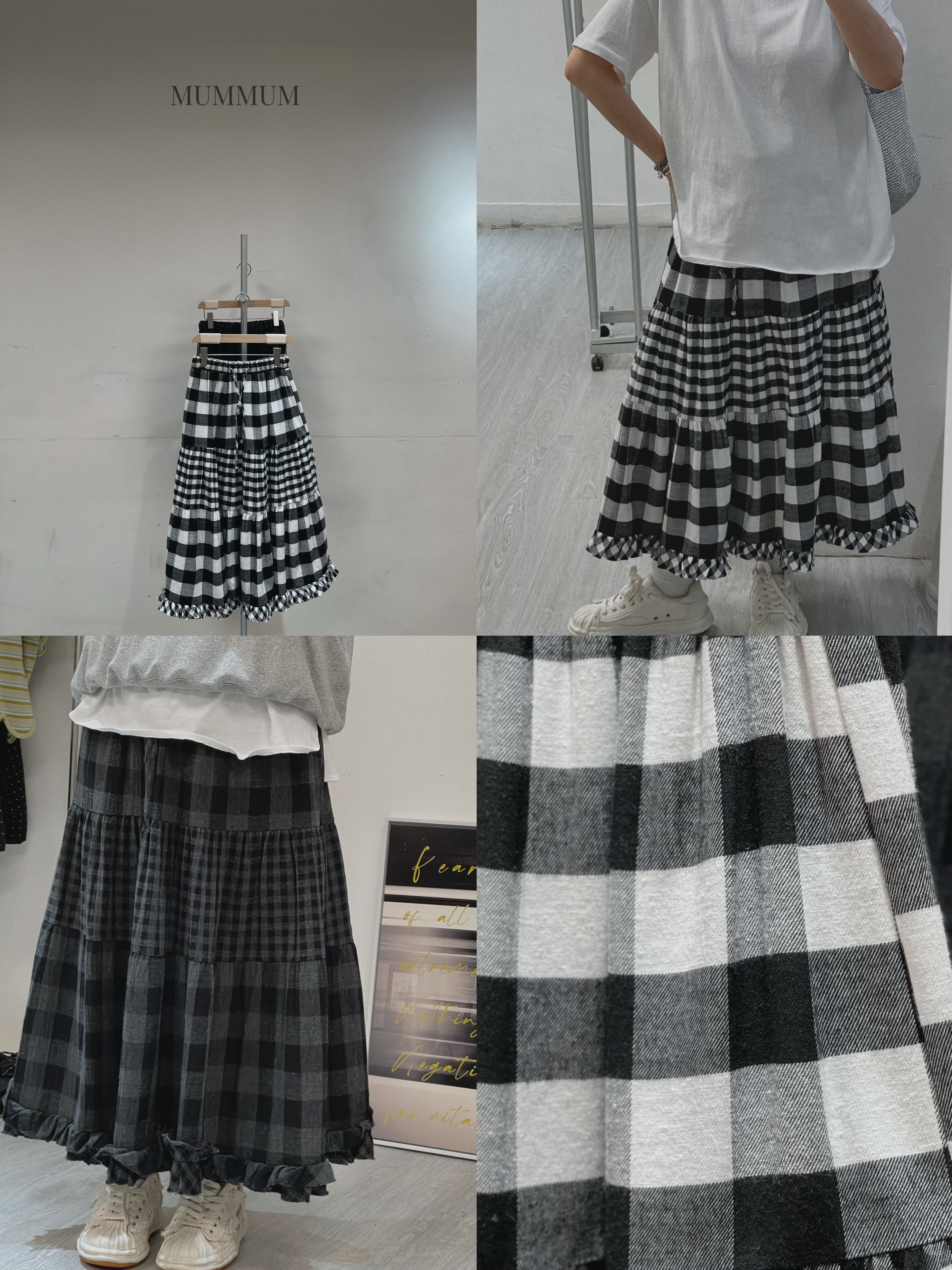 03695a/大細格仔蛋糕裙　28-42/46/34