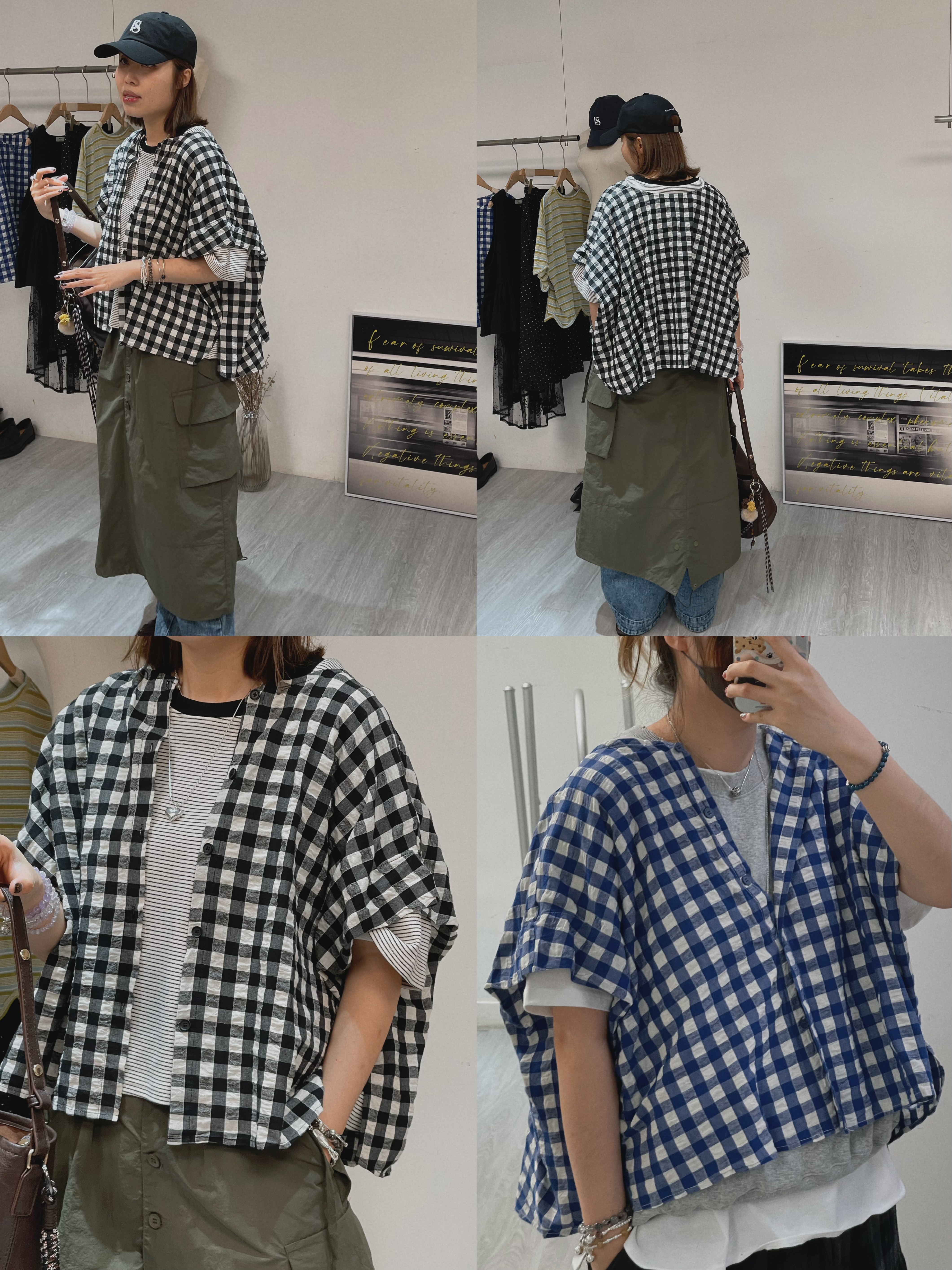 0213206a/格仔寬蝴蝶袖棉質恤衫　66/58/23.5