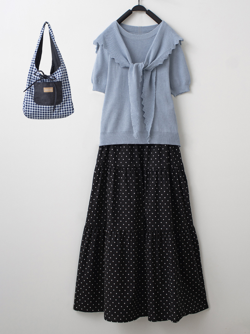 兩件式針織上衣點點印花層次蛋糕棉裙組合