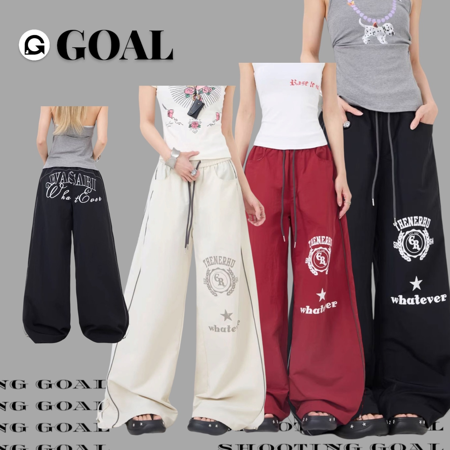 (GOAL) 美式手繪徽章 闊腿工裝褲 跳舞褲 ERHU 62022