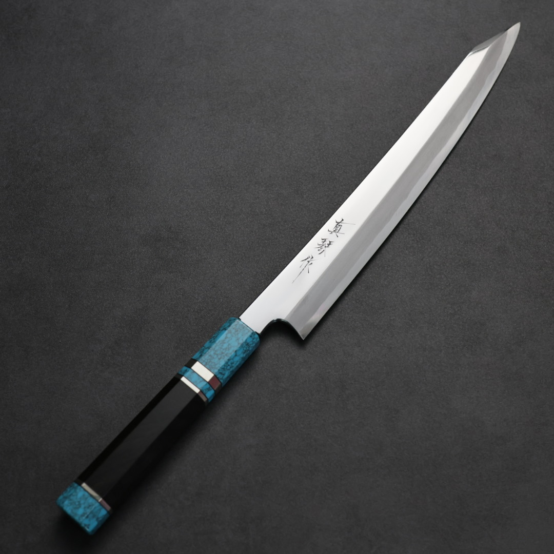 田所真琴 切付柳刃 白紙鋼 鏡面 藍松石黑檀柄