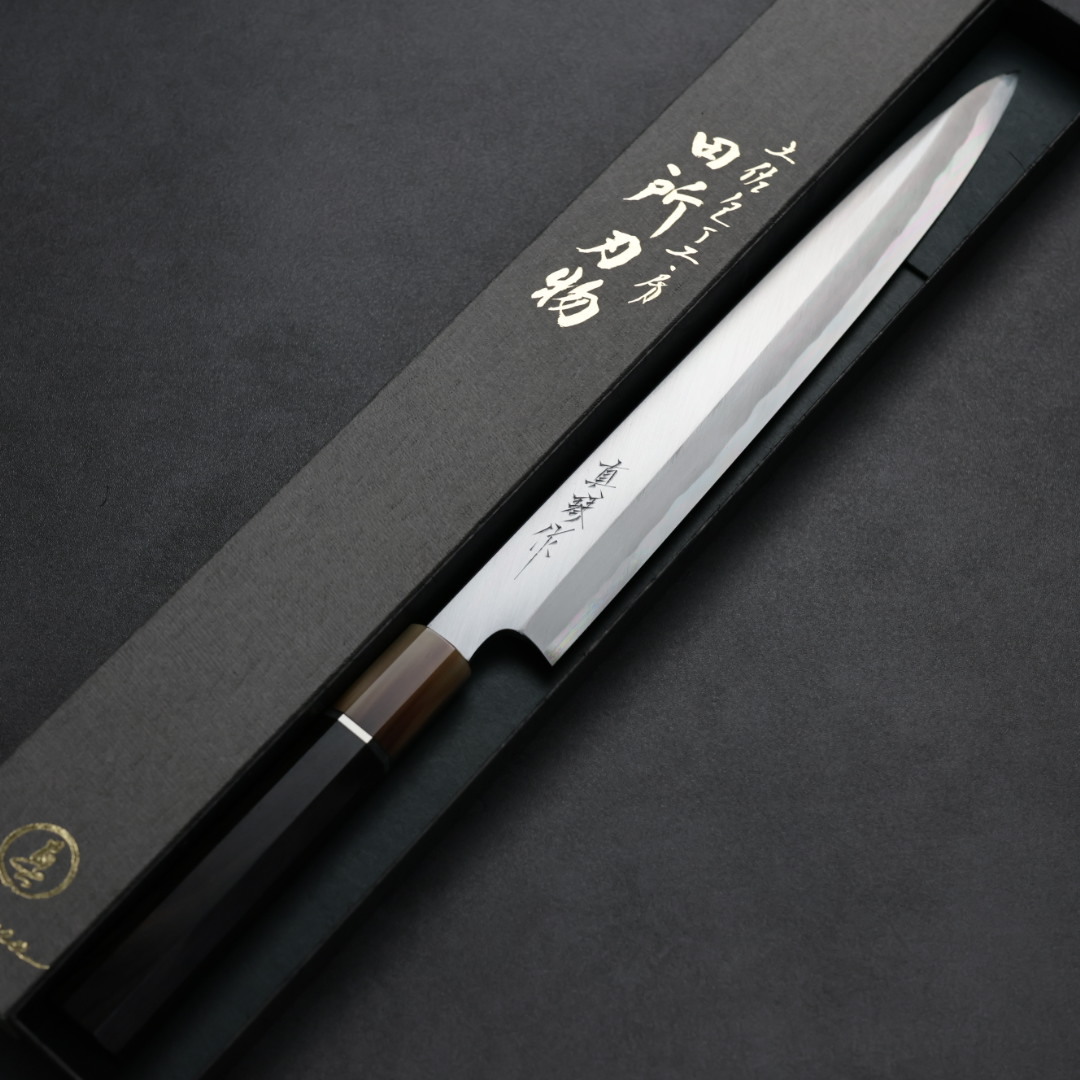 田所真琴 柳刃 白紙鋼 鏡面 水牛黑檀柄