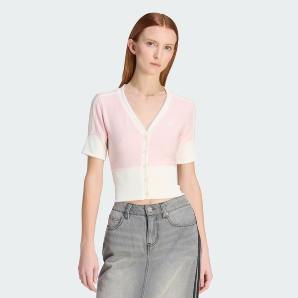 Adidas 愛迪達 V-neck Shirt KW4541 女 針織衫 粉紅 亞版 V領 修身 短版