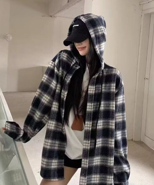 【現貨】J0416603 FreeZone格紋連帽外套｜寬鬆大版型｜休閒街頭風｜日常百搭｜男女通用
